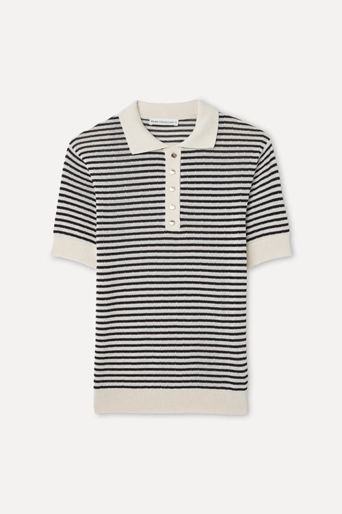 ÇİZGİLİ FITTED POLO YAKA KISA KOLLU KAZAK