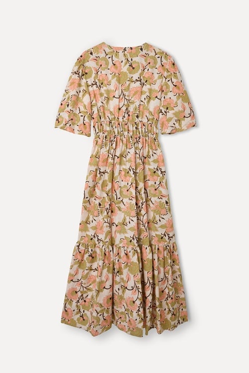 FLORAL DESENLİ A FORM MİDİ ELBİSE