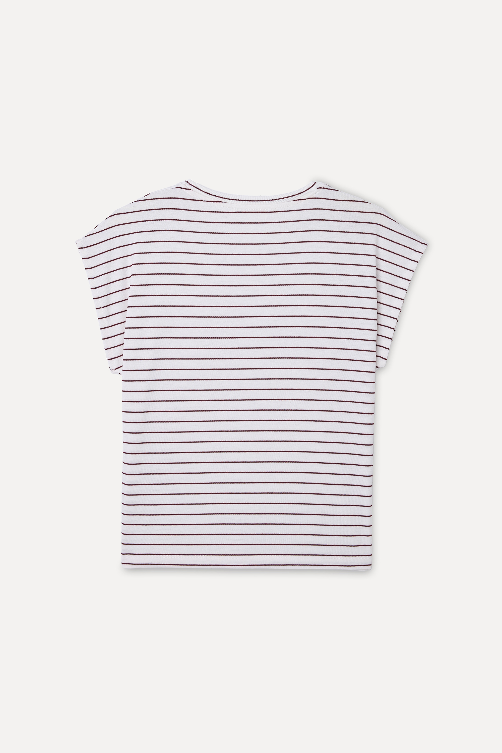 ÇİZGİLİ BİSİKLET YAKA DÜŞÜK KOL T-SHIRT