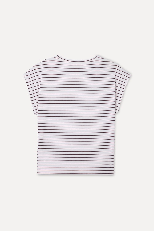 ÇİZGİLİ BİSİKLET YAKA DÜŞÜK KOL T-SHIRT