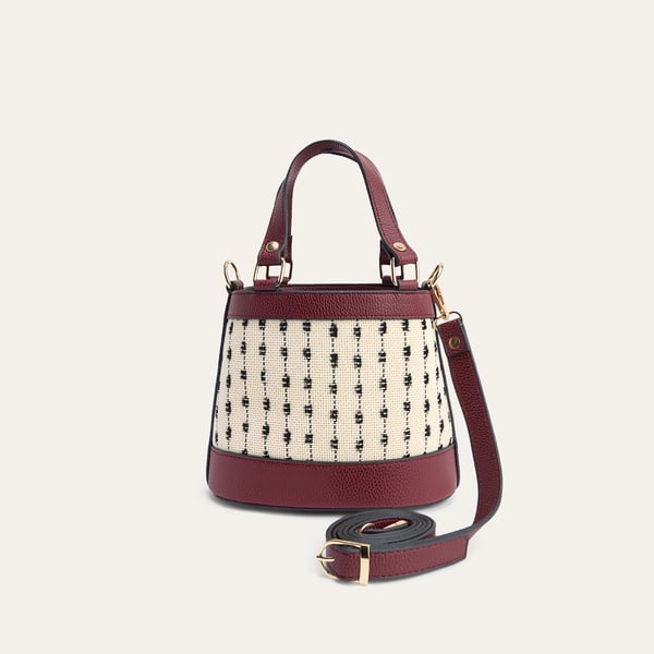 Mudo Kadın Bordo Desenli Bucket Omuz Çantası