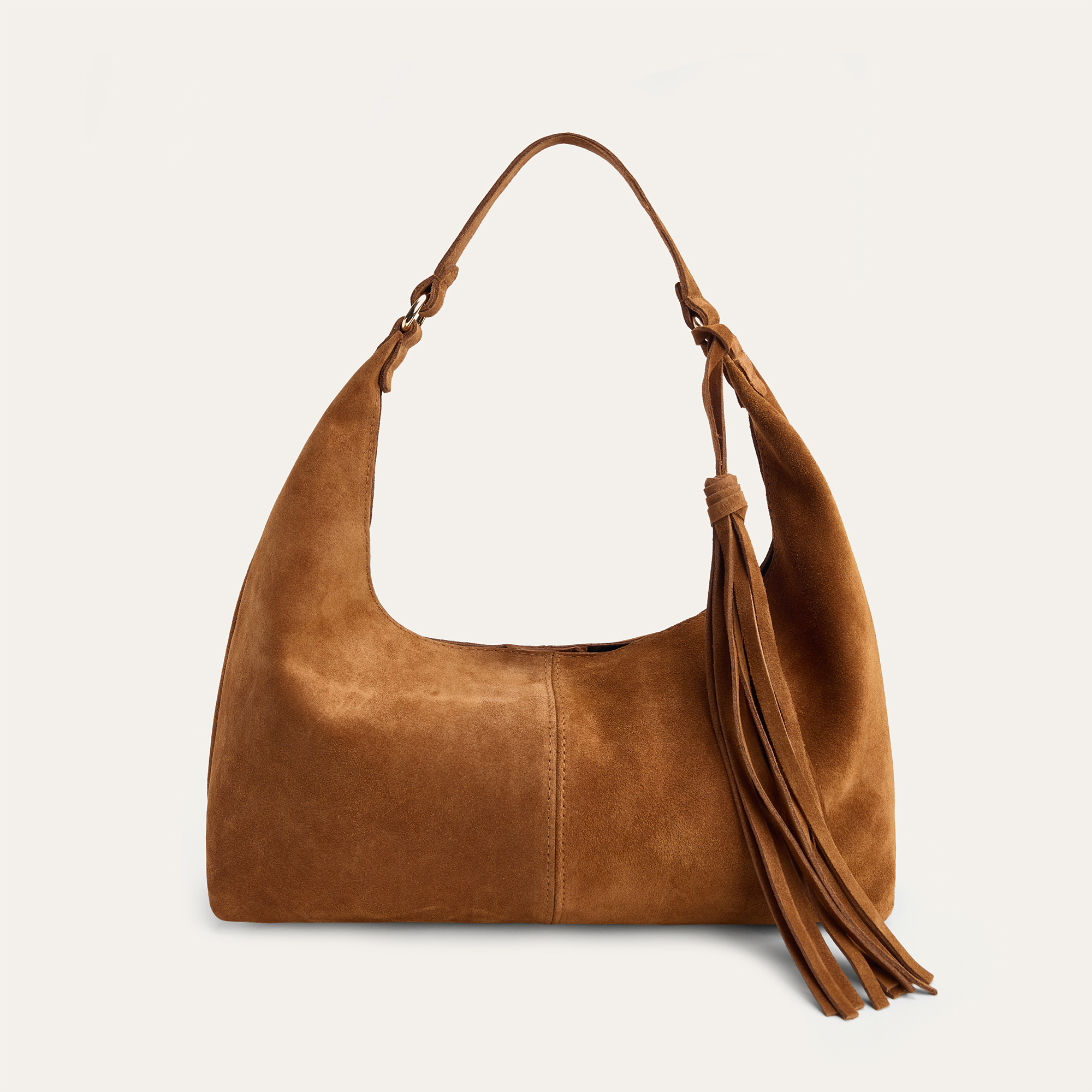 PÜSKÜLLÜ SÜET DERİ EL ÇANTASI