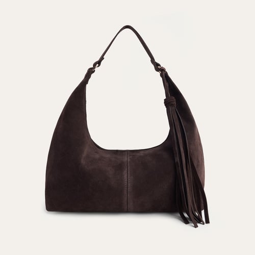 PÜSKÜLLÜ SÜET DERİ EL ÇANTASI