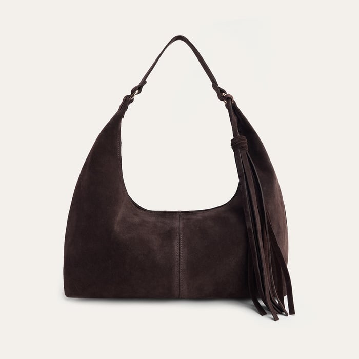 PÜSKÜLLÜ SÜET DERİ EL ÇANTASI