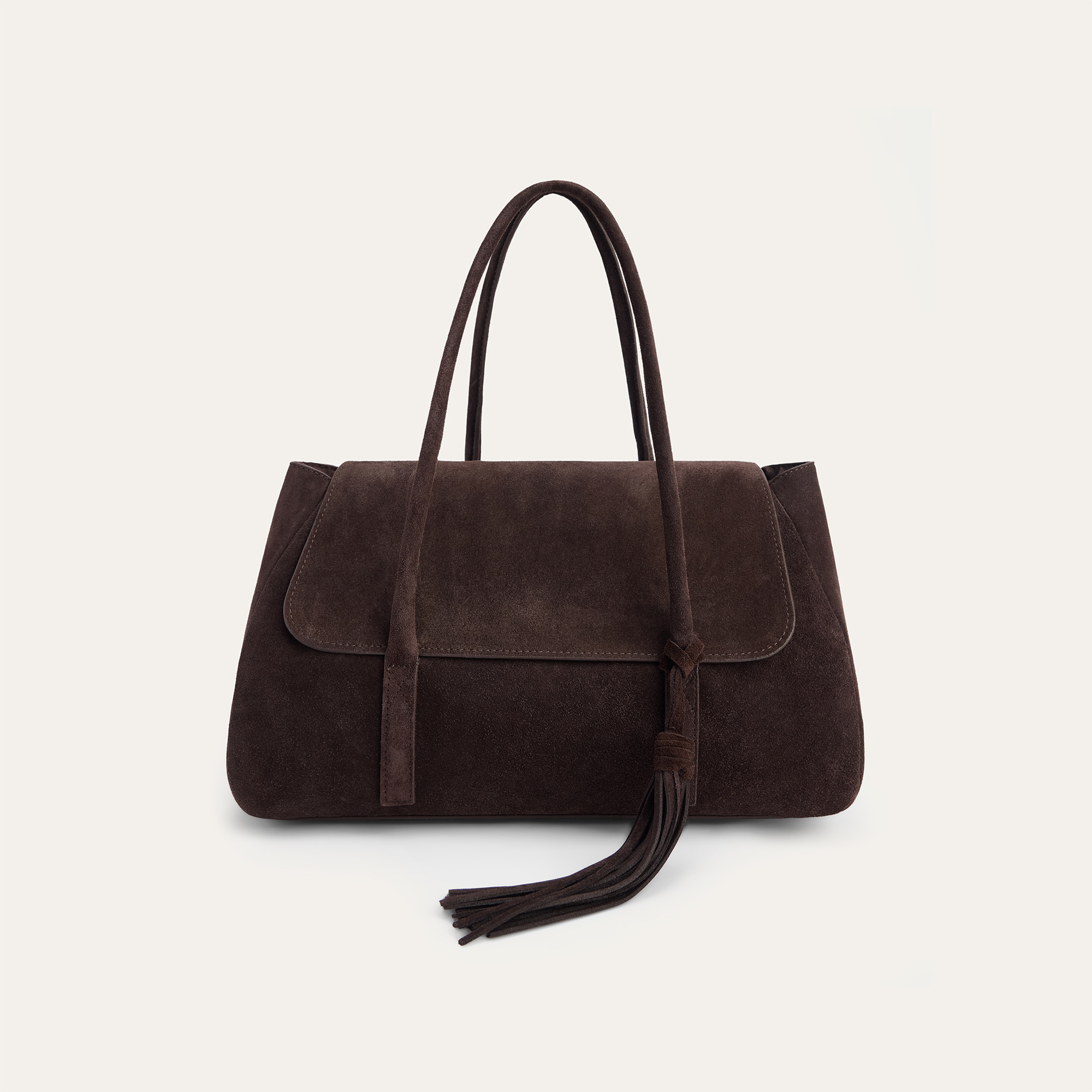 PÜSKÜLLÜ KAPAKLI SÜET DERİ EL ÇANTASI