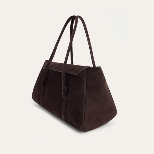 PÜSKÜLLÜ KAPAKLI SÜET DERİ EL ÇANTASI