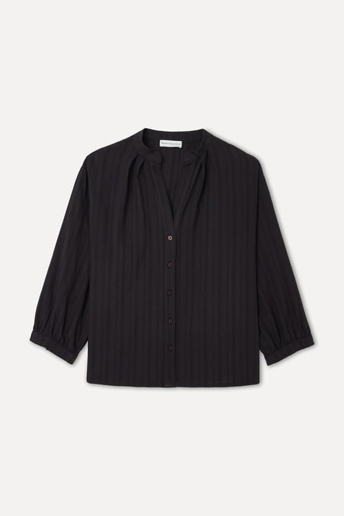 ÇİZGİLİ V YAKA UZUN KOLLU GÖMLEK