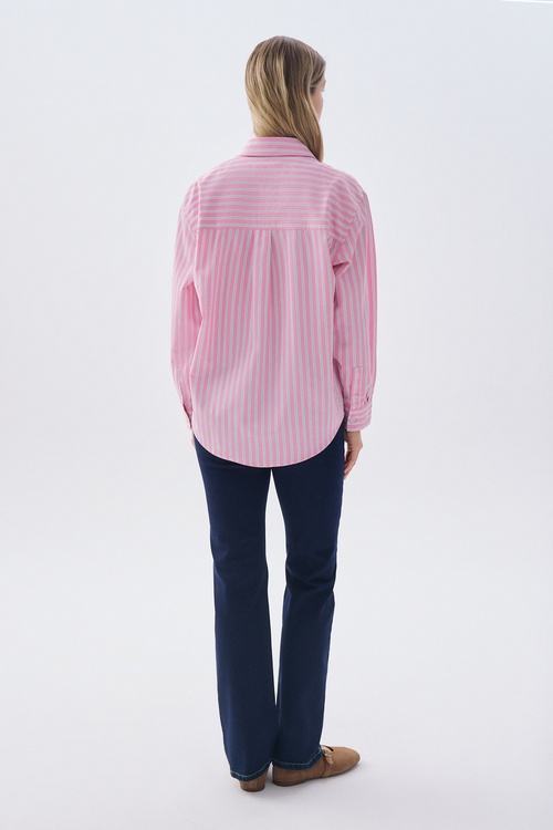 ÇİZGİLİ OVERSIZE TEK CEPLİ UZUN KOLLU GÖMLEK