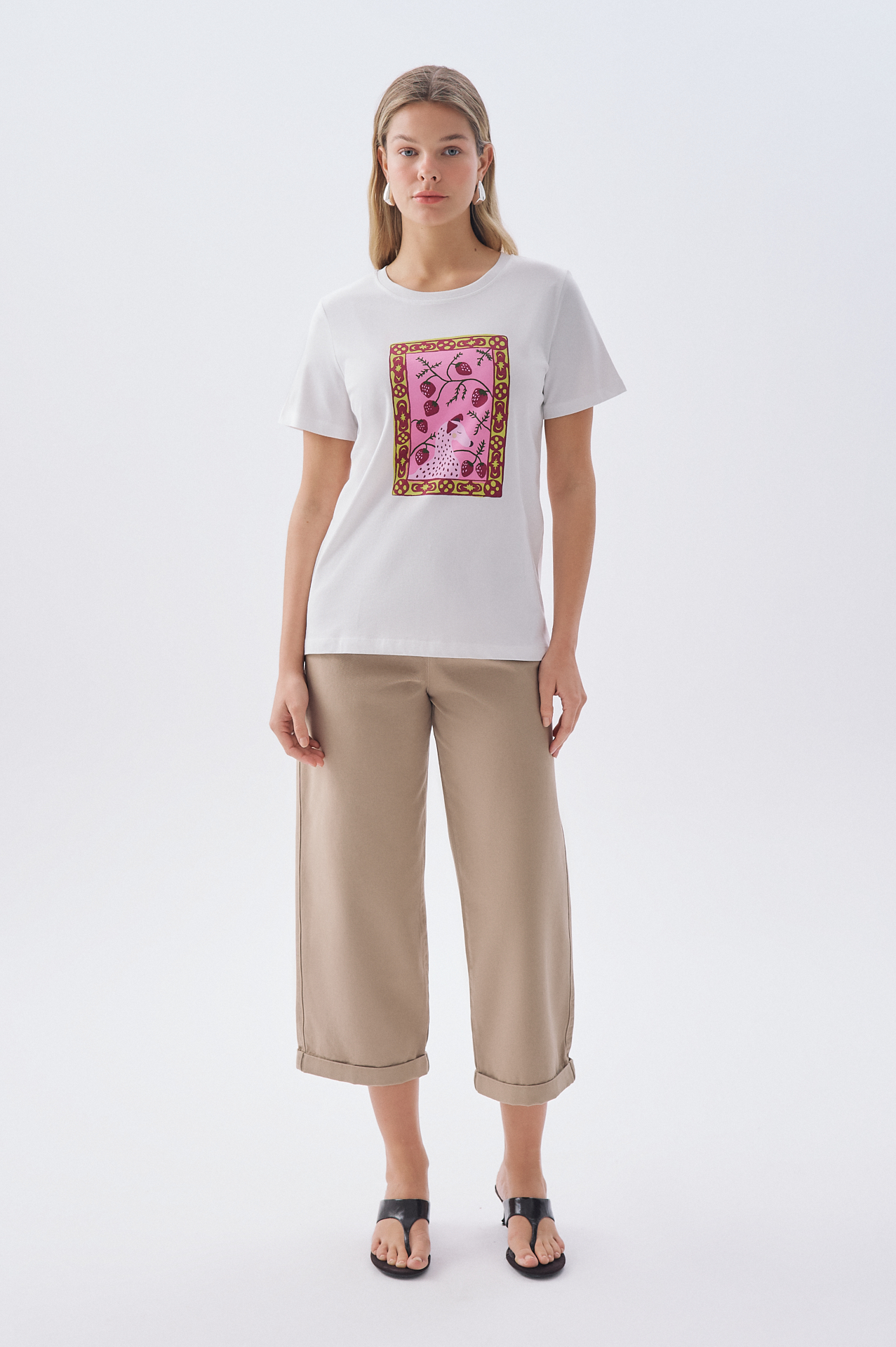 BASKILI LOOSE FIT BİSİKLET YAKA T-SHIRT