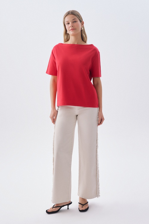 STRAIGHT FIT PÜSKÜL DETAYLI PANTOLON