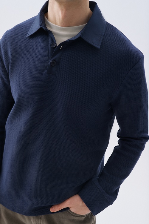 TEKSTÜRLÜ POLO YAKA SWEATSHIRT