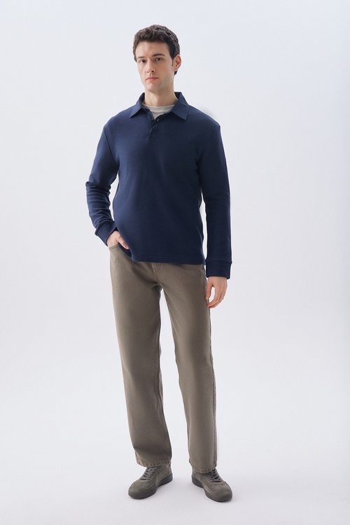 TEKSTÜRLÜ POLO YAKA SWEATSHIRT