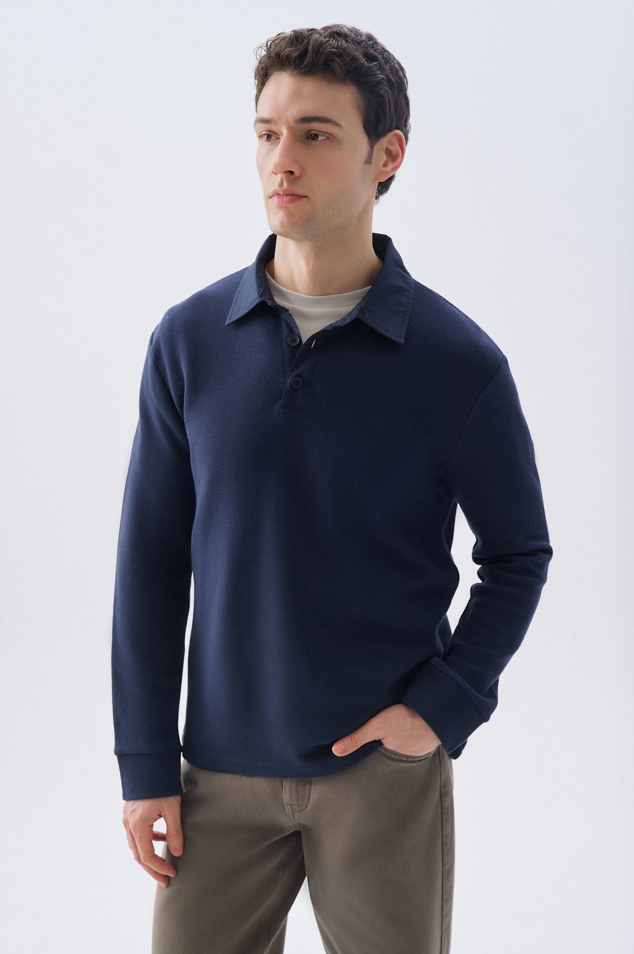 TEKSTÜRLÜ POLO YAKA SWEATSHIRT