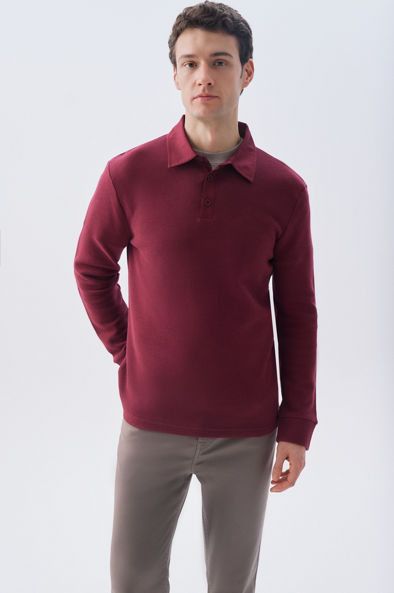 TEKSTÜRLÜ POLO YAKA SWEATSHIRT