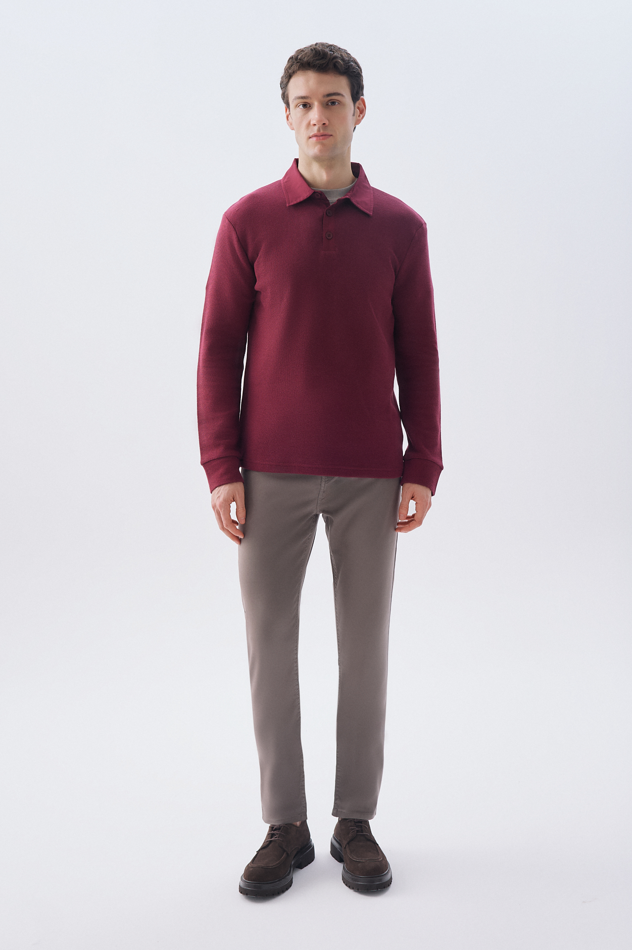 TEKSTÜRLÜ POLO YAKA SWEATSHIRT