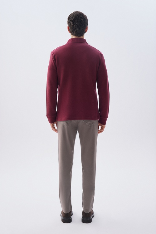 TEKSTÜRLÜ POLO YAKA SWEATSHIRT