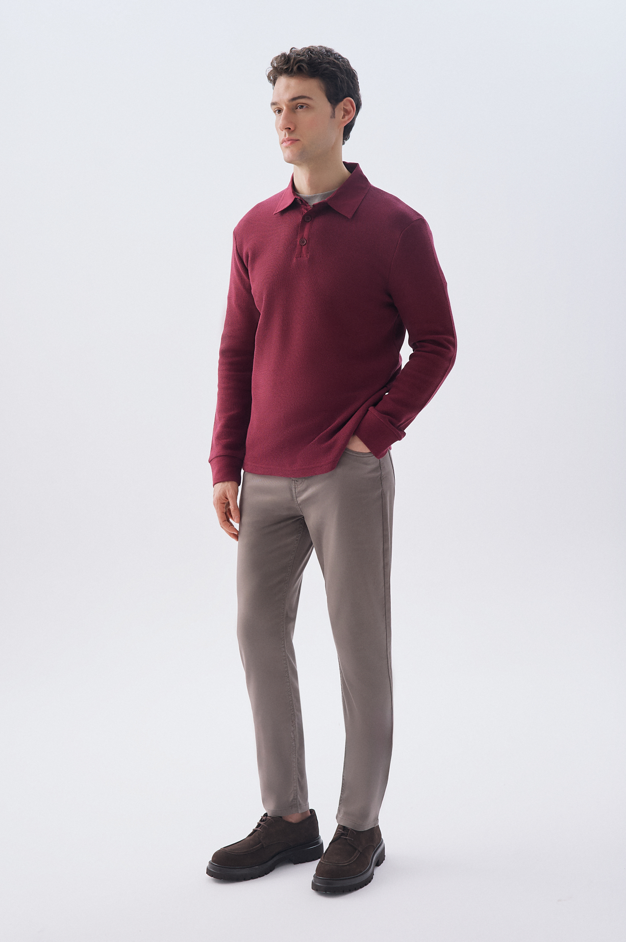 TEKSTÜRLÜ POLO YAKA SWEATSHIRT