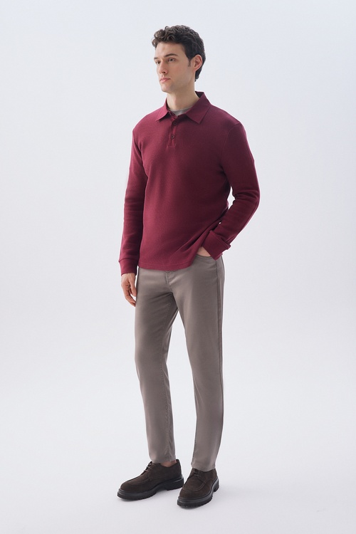 TEKSTÜRLÜ POLO YAKA SWEATSHIRT