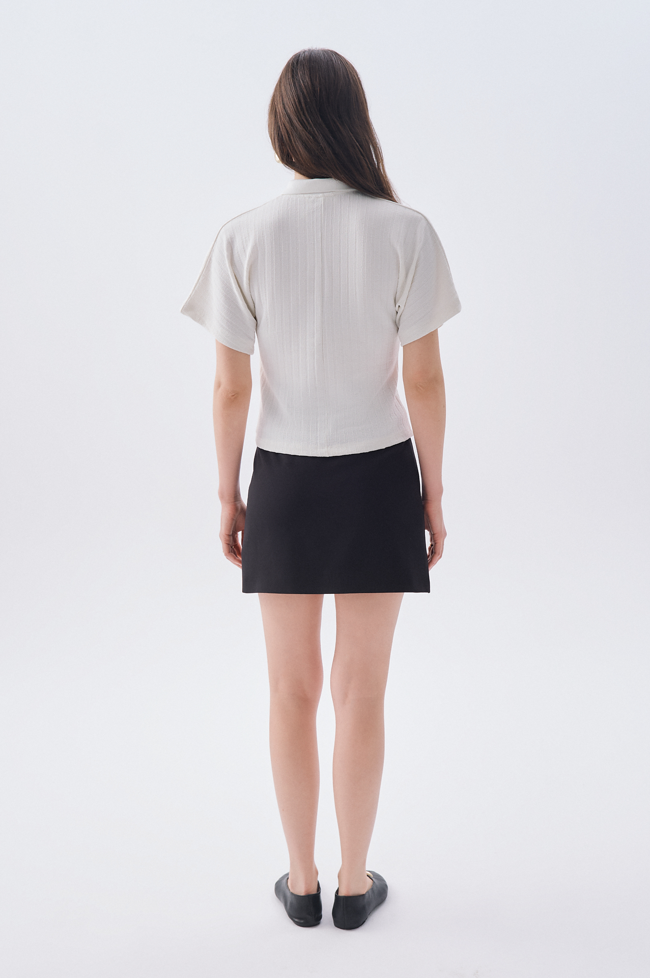 FITTED ÇİZGİLİ POLO YAKA KISA KOLLU KAZAK