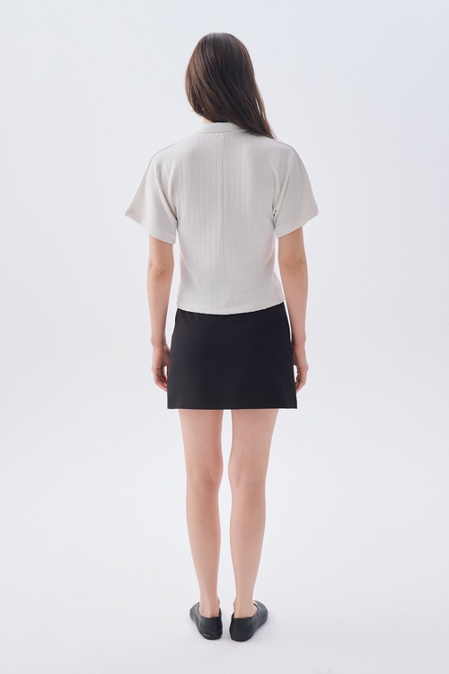 FITTED ÇİZGİLİ POLO YAKA KISA KOLLU KAZAK