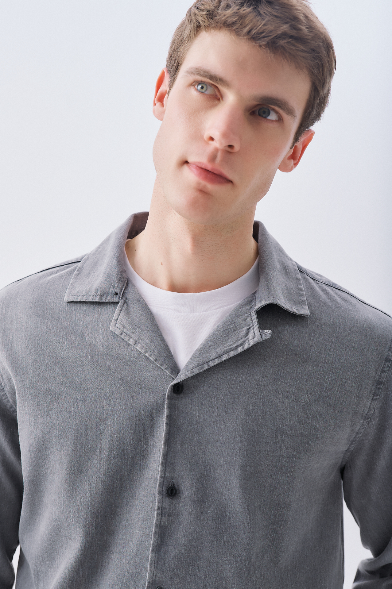 Erkek Antrasit Regular Fit Resort Yaka Uzun Kollu Gömlek