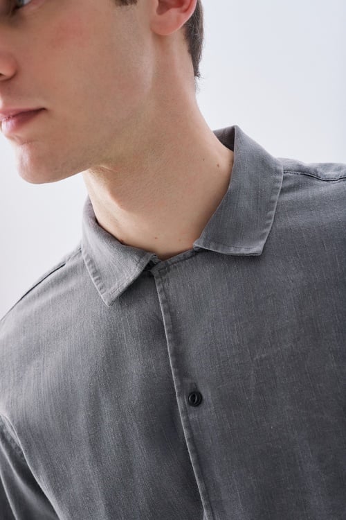  Erkek Antrasit Regular Fit Resort Yaka Uzun Kollu Gömlek