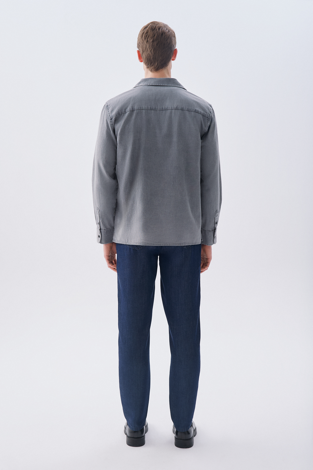 Erkek Antrasit Regular Fit Resort Yaka Uzun Kollu Gömlek