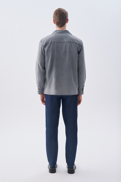  Erkek Antrasit Regular Fit Resort Yaka Uzun Kollu Gömlek