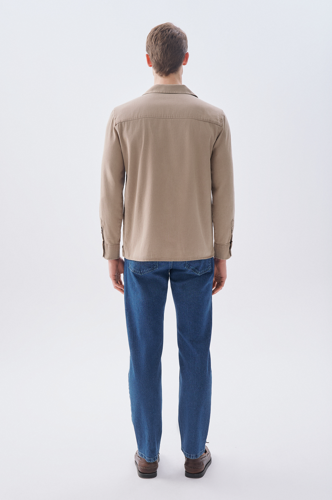 Erkek Vizon Rengi Regular Fit Resort Yaka Uzun Kollu Gömlek