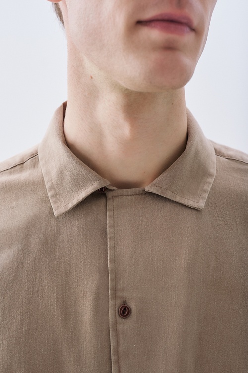 Erkek Vizon Rengi Regular Fit Resort Yaka Uzun Kollu Gömlek