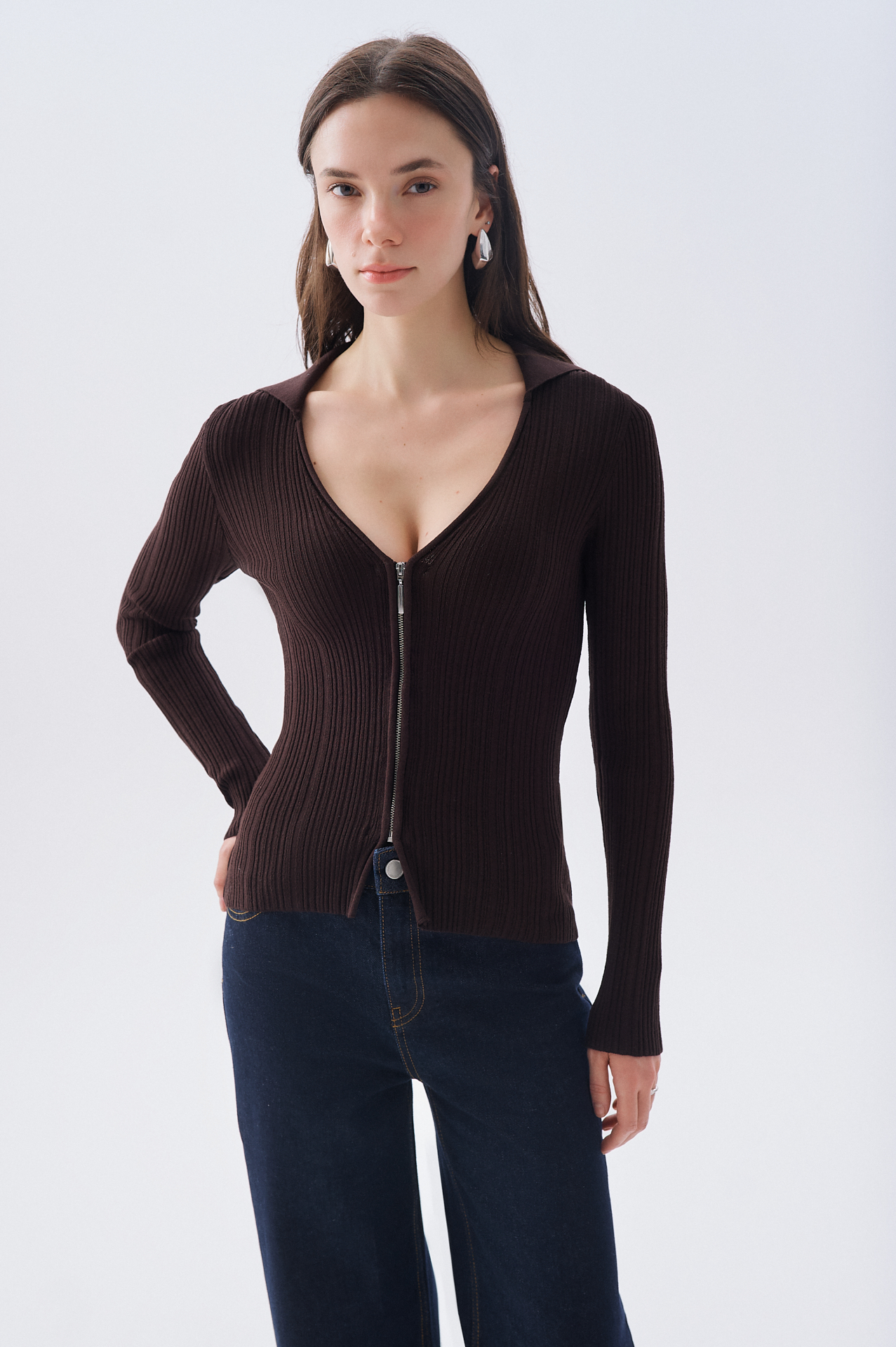 FITTED POLO YAKA FERMUARLI KAZAK