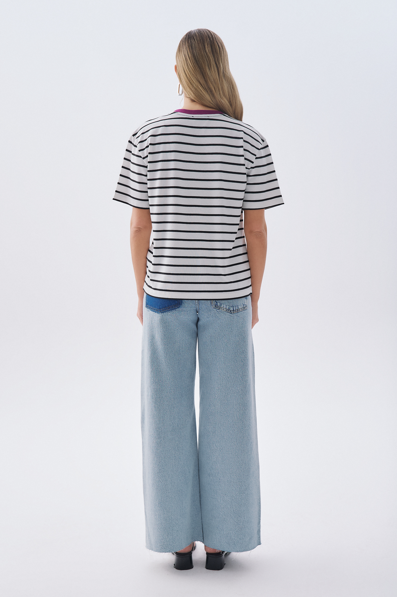 ÇİZGİLİ OVERSIZE BİSİKLET YAKA T-SHIRT