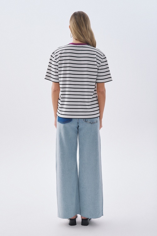 ÇİZGİLİ OVERSIZE BİSİKLET YAKA T-SHIRT