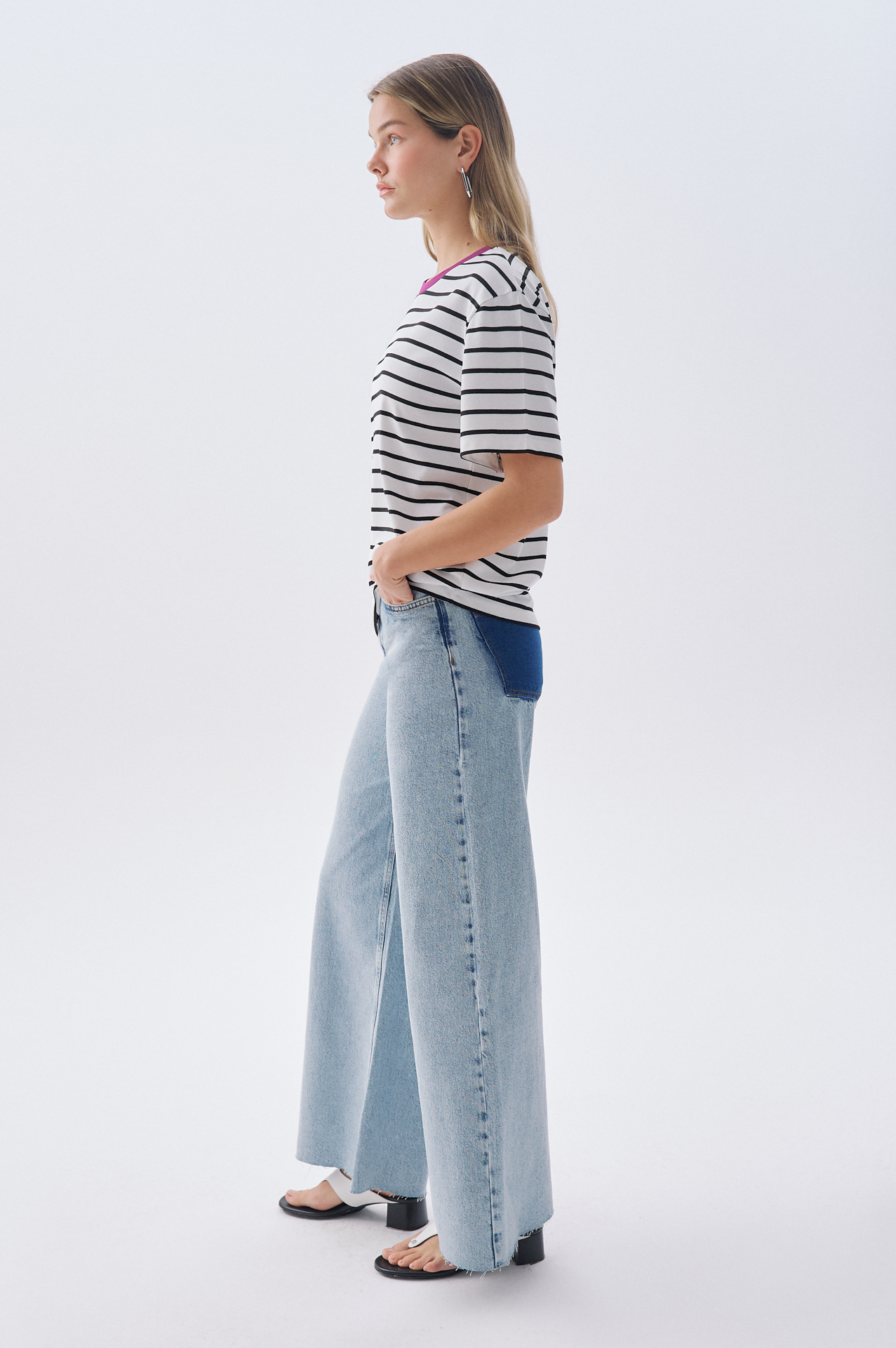 ÇİZGİLİ OVERSIZE BİSİKLET YAKA T-SHIRT