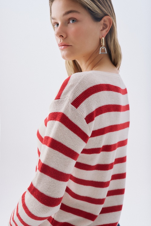 ÇİZGİLİ AÇIK YAKA HIRKA