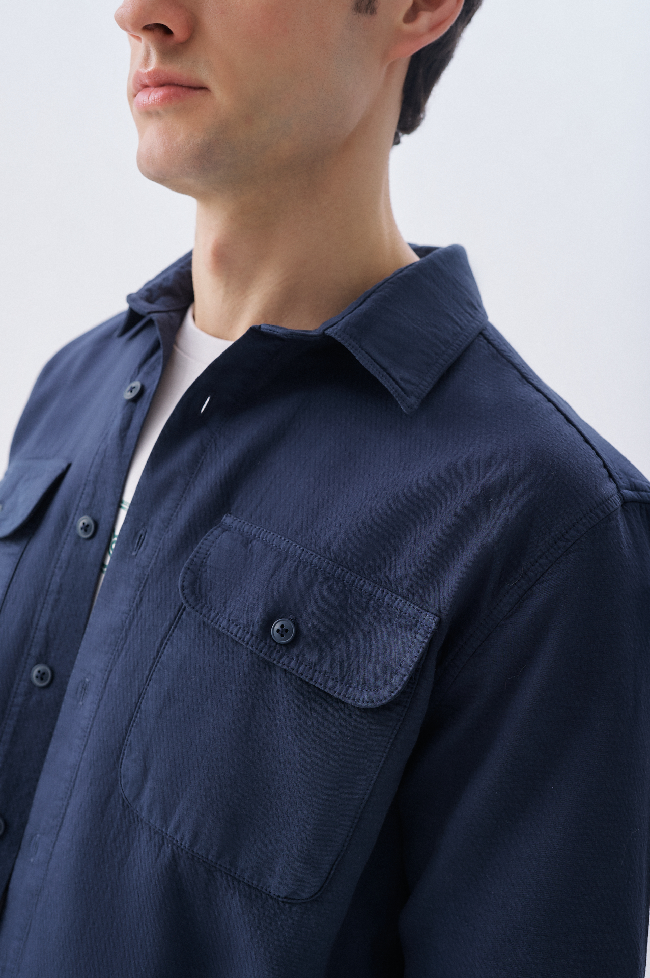 Erkek Lacivert Regular Fit Çift Cepli Uzun Kollu Gömlek
