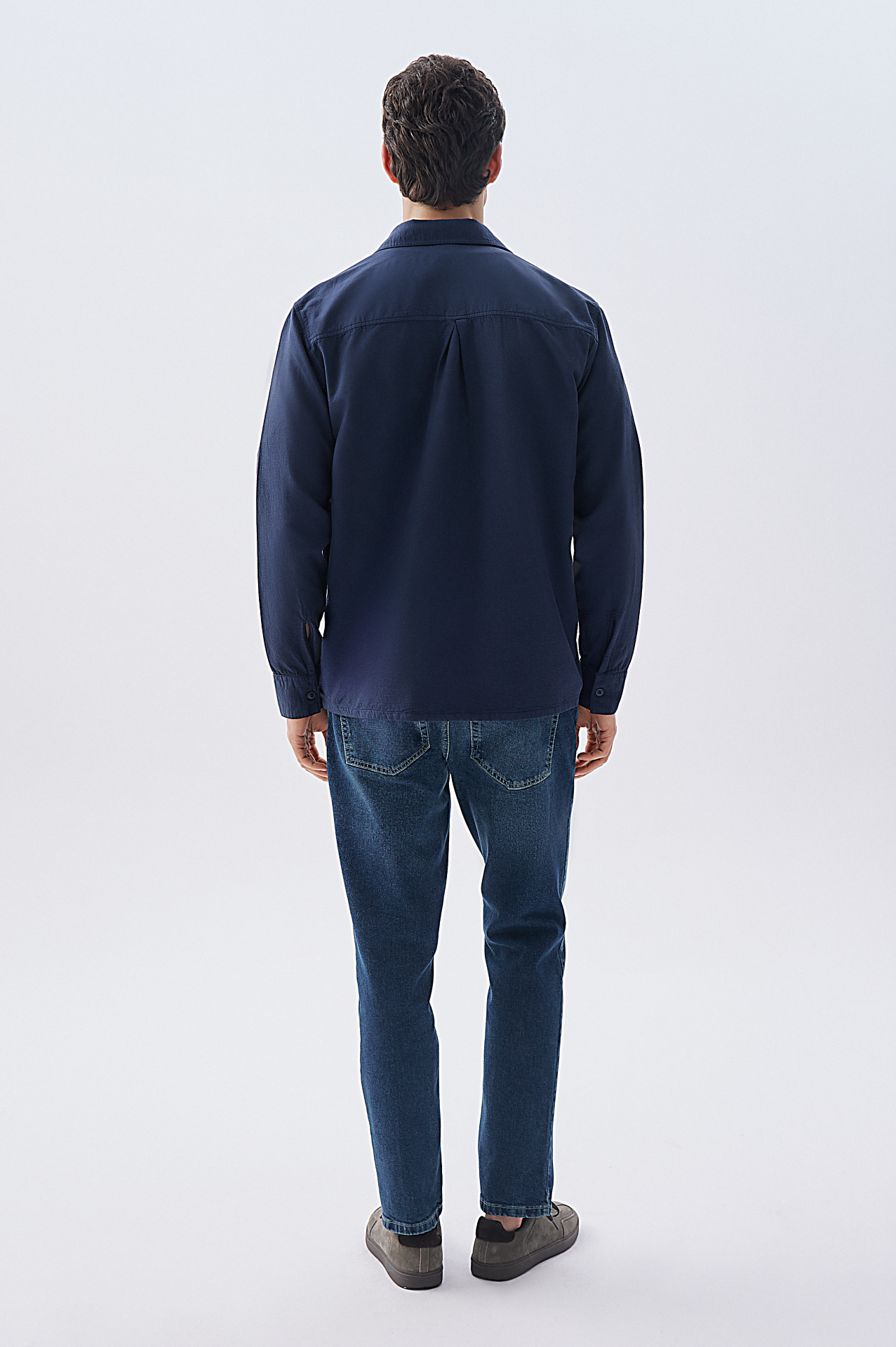 Erkek Lacivert Regular Fit Çift Cepli Uzun Kollu Gömlek