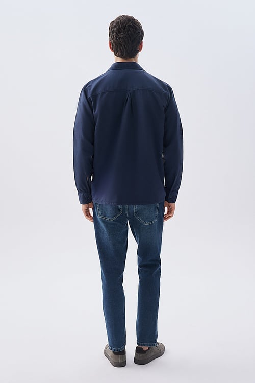 Erkek Lacivert Regular Fit Çift Cepli Uzun Kollu Gömlek