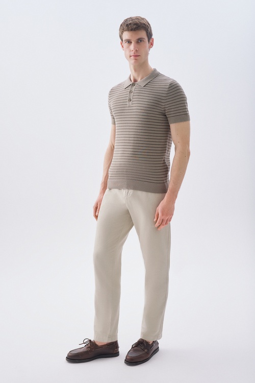 ÇİZGİLİ POLO YAKA KISA KOLLU TRİKO KAZAK