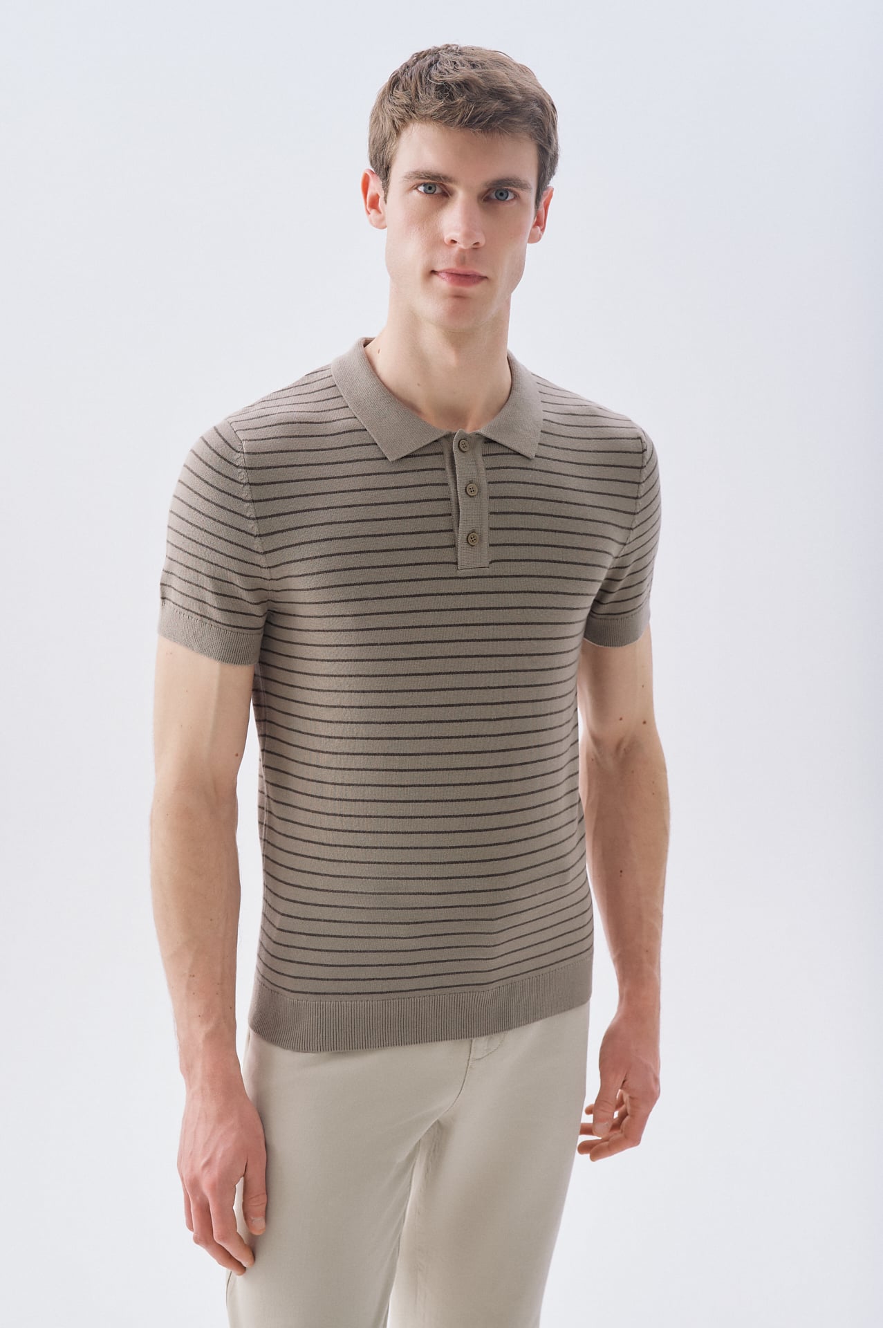 ÇİZGİLİ POLO YAKA KISA KOLLU TRİKO KAZAK