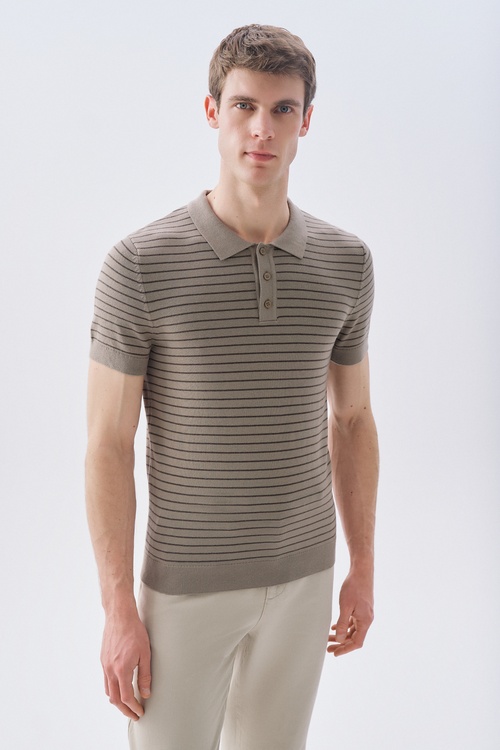 ÇİZGİLİ POLO YAKA KISA KOLLU TRİKO KAZAK