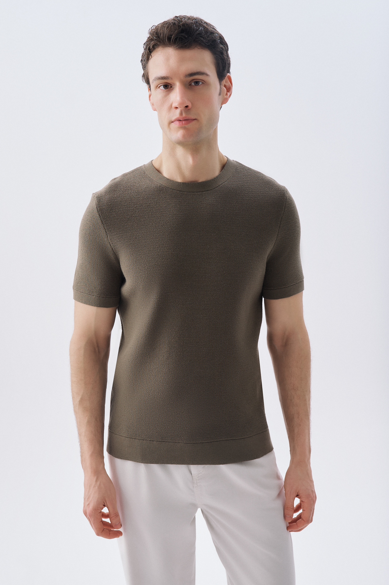 Erkek Siyah Tekstürlü Bisiklet Yaka Kazak