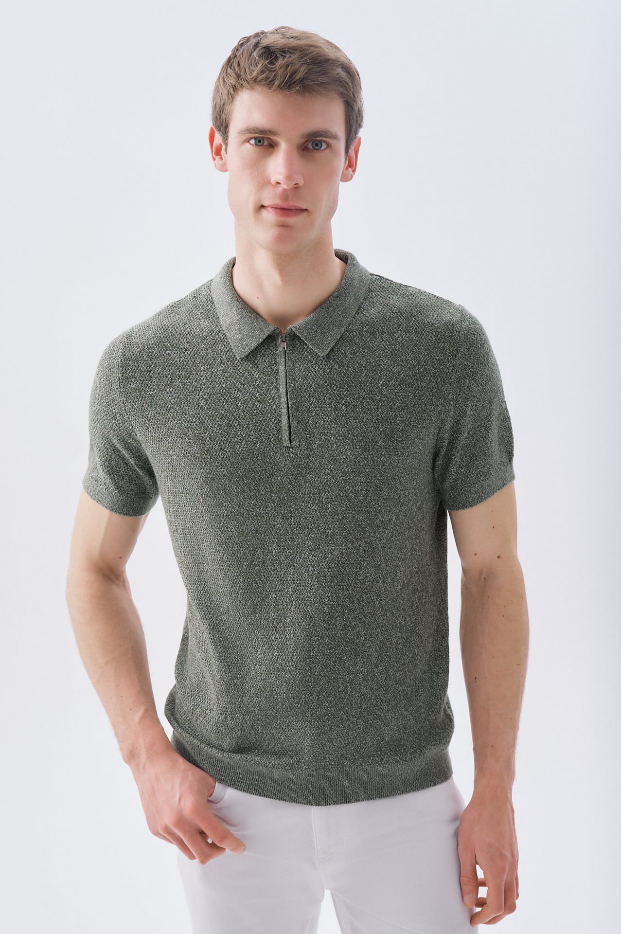 MULİNELİ FERMUARLI POLO YAKA KAZAK