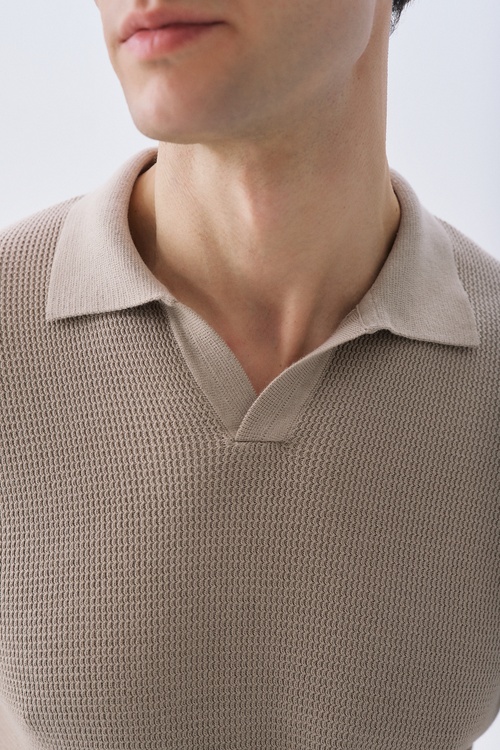 TEKSTÜRLÜ POLO YAKA KISA KOLLU TRİKO KAZAK