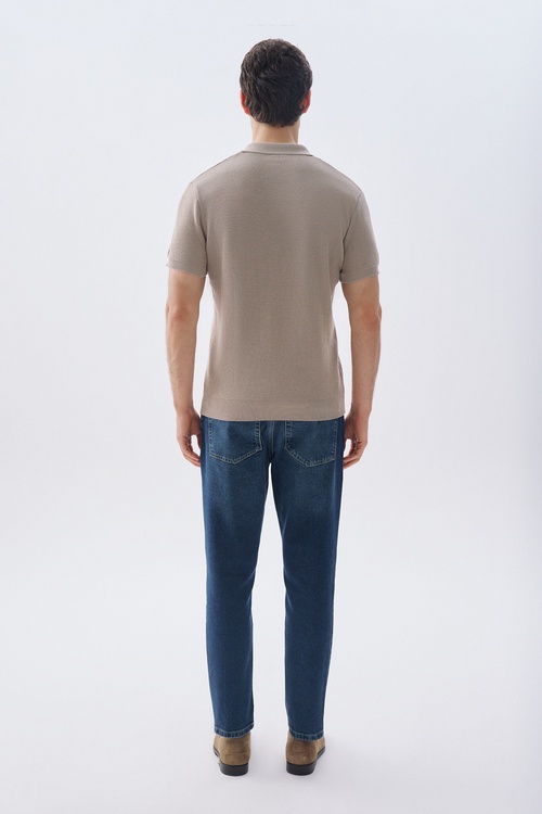 TEKSTÜRLÜ POLO YAKA KISA KOLLU TRİKO KAZAK