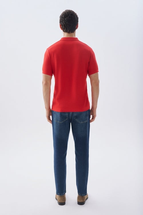  Erkek Yeşil Düğmeli Polo Yaka Kısa Kollu Triko Kazak