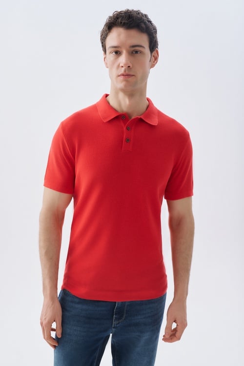  Erkek Yeşil Düğmeli Polo Yaka Kısa Kollu Triko Kazak