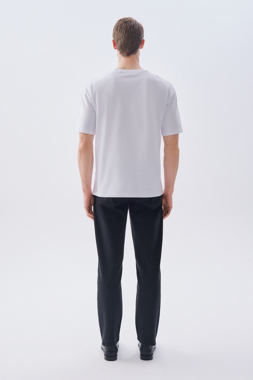 BASKILI OVERSIZE BİSİKLET YAKA T-SHIRT