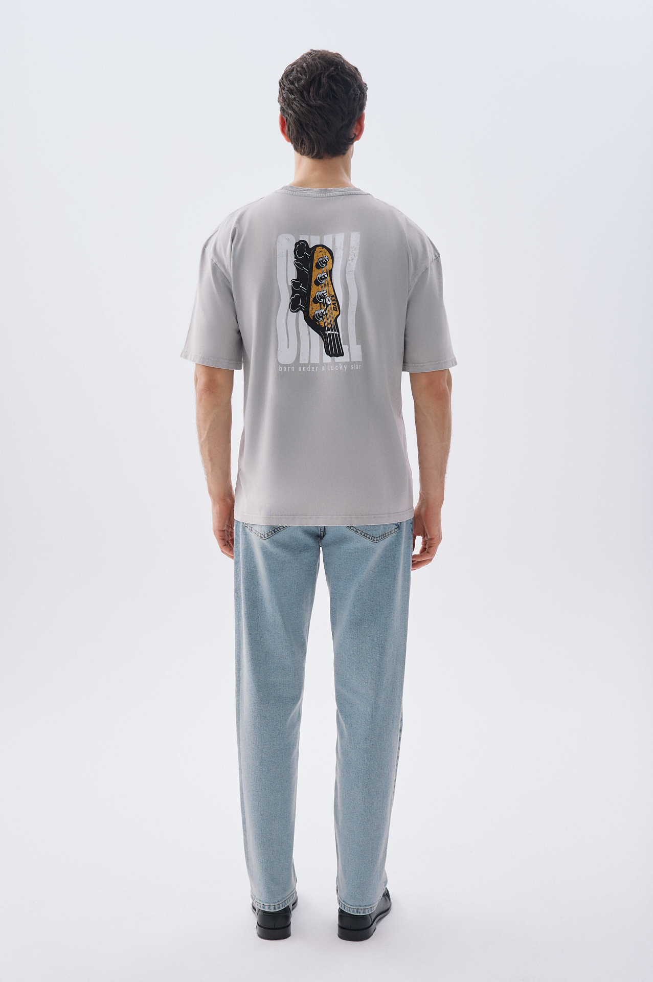 BASKILI OVERSIZE BİSİKLET YAKA T-SHIRT