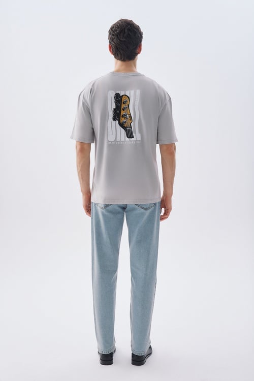 BASKILI OVERSIZE BİSİKLET YAKA T-SHIRT